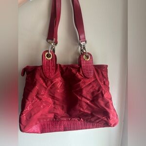Alviero Martini Red Quilted Tote with Gold Rings